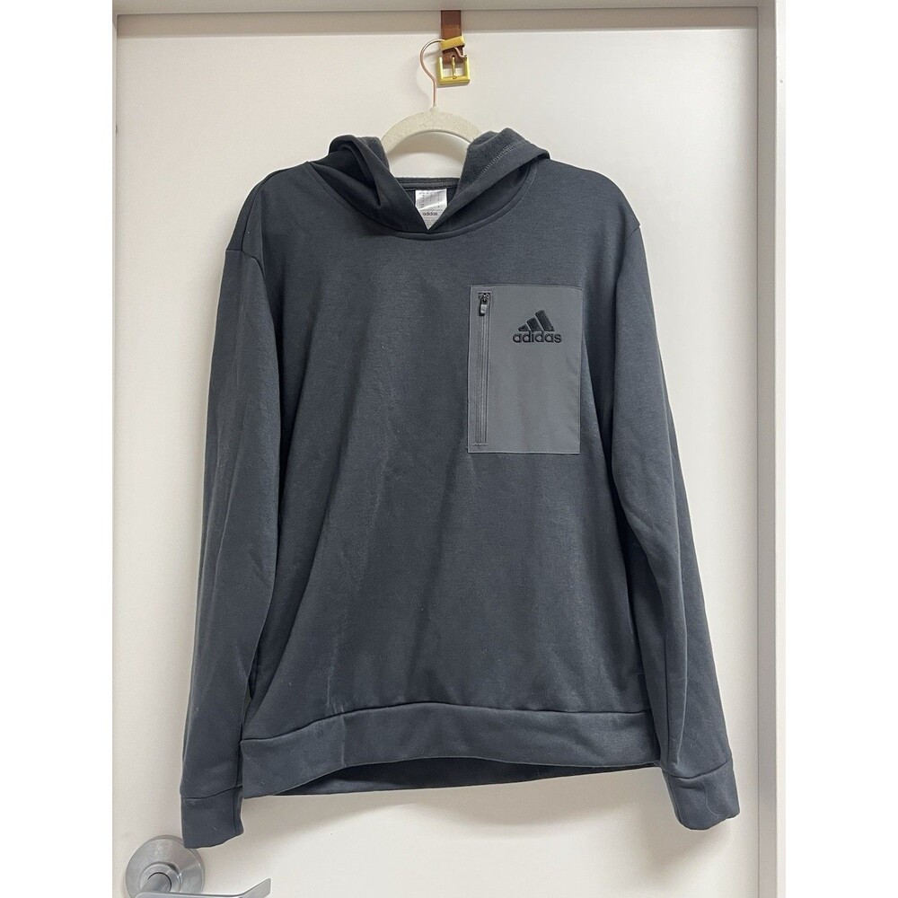 Adidas Hoodie Mens S Gray Chest Zip Logo Pocket Fleece Pullover Sweatshirt No162